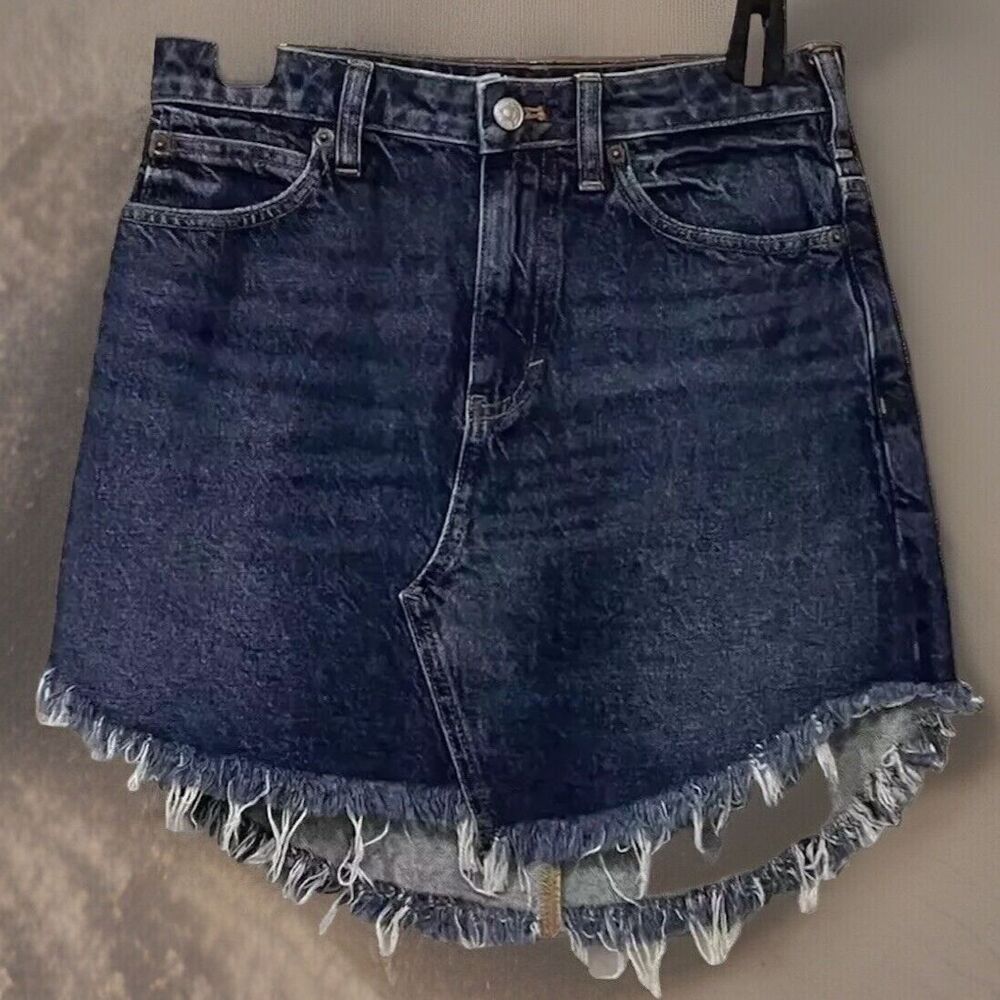 NEW Free People Maverick Fringe Denim Jean Skirt Womens 26 Blue Boho Western - Picture 1 of 6